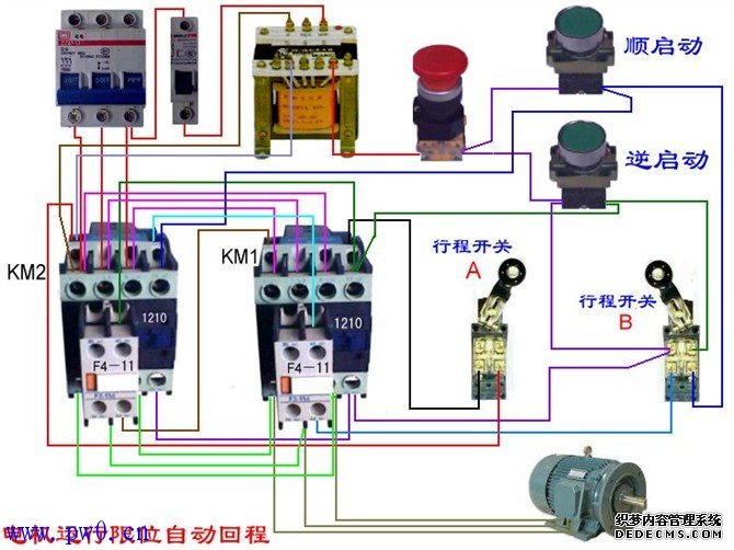电动机控制运行限位自动回程接线图