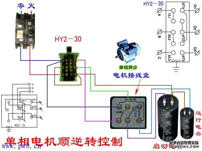 单相电动机顺正反转控制电路图