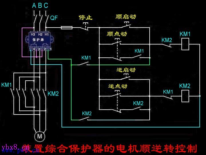 装置综合保护器的电动机顺逆转控制电路图