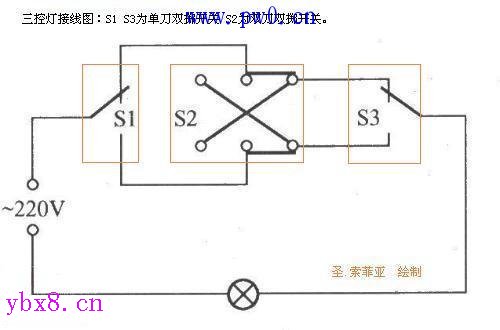 三联开关接线图三个开关控制一个灯