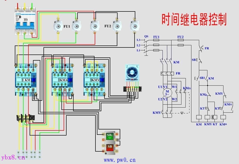 时间继电器星形、三角形控制电路