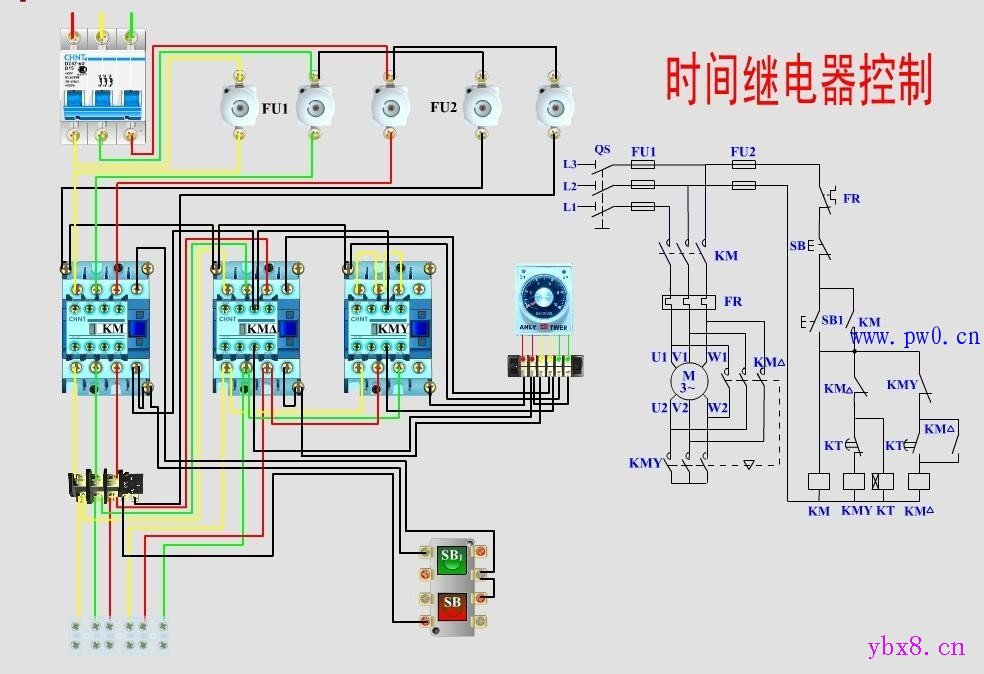 时间继电器控制电机降压启动电路图