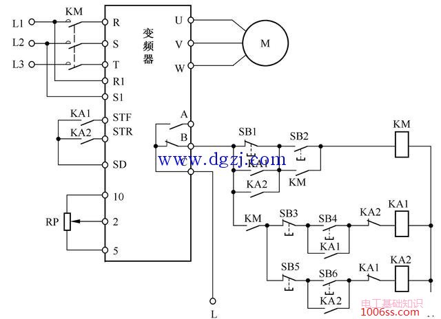 继电器控制正反转控制电路图