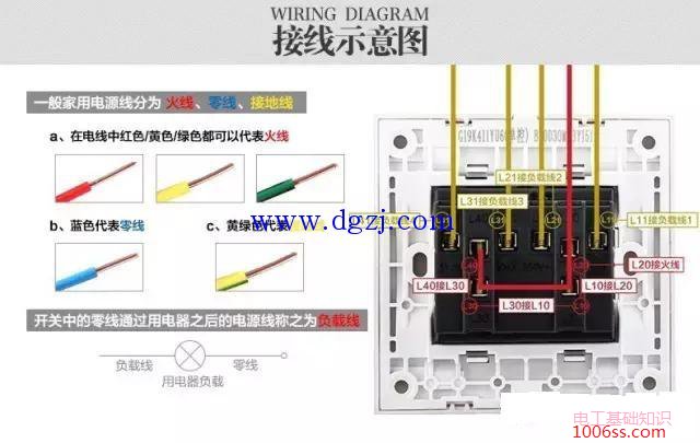 公牛暗装四开单控和四开双控接线图