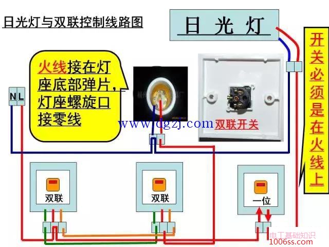 日光灯与双联控制接线图