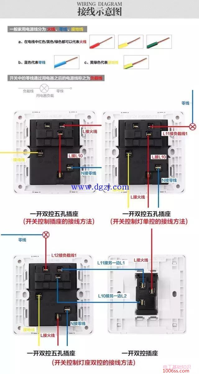 公牛暗装一开五孔单控接线方法