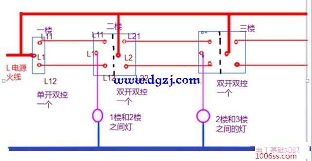 三控开关怎么接线_三位双控开关接线图解_三控开关接线图实物图