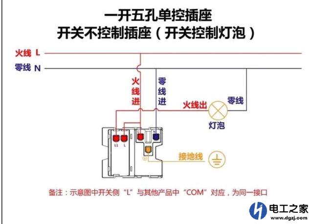 墙上有8根线怎么接单控一开五孔控制灯