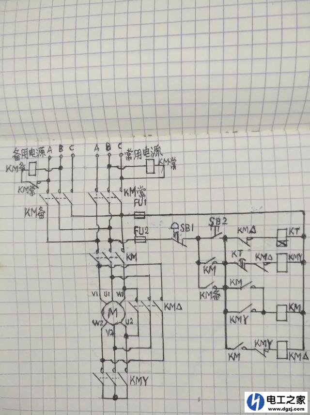 两组三相380V电源不间断给星三角启动的消防水泵连续工作