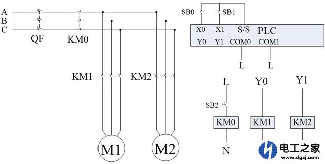 采用PLC控制两个电机轮流运转电气原理图