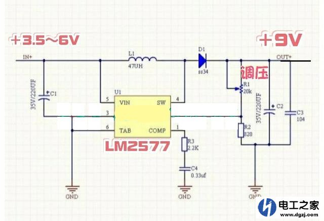 升压模块或用DC-DC升压器件制作5V转9V的升压电路