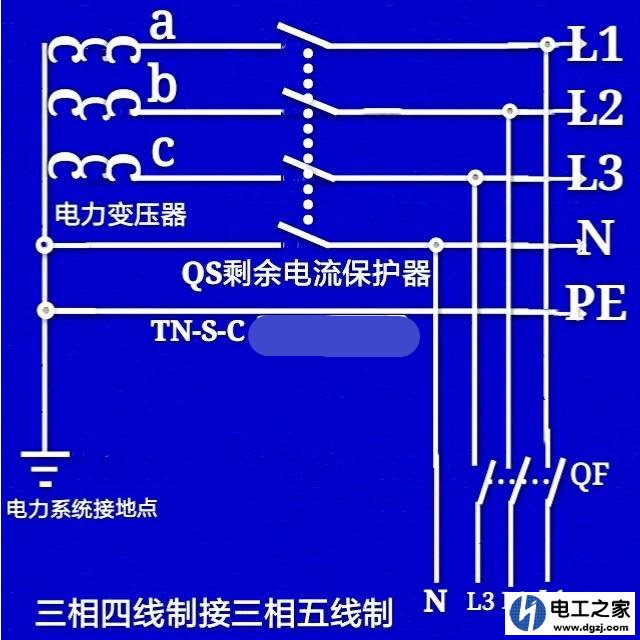 三相四线制怎样接在三相五线制带漏电保护的回路中