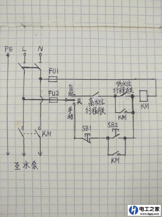 使用浮球开关实现自动泵水控制电路图