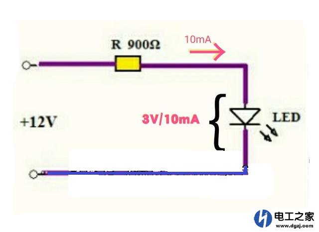 12V电源点亮LED的电路