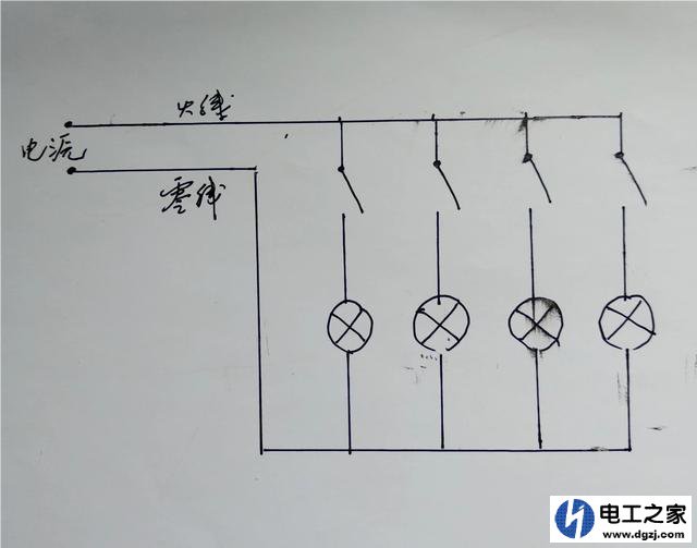 墙上装四个灯一灯一开关怎么走线