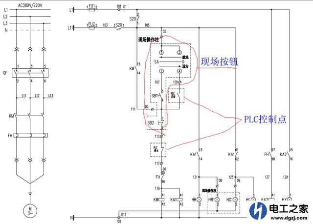 PLC控制电机启停电气原理图