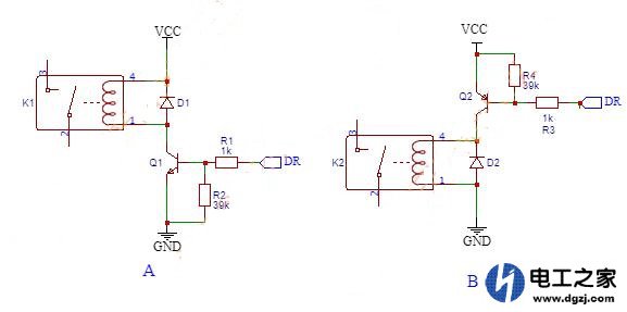 NPN和PNP型三极管驱动继电器电路分析