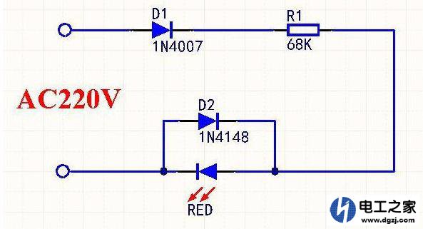 插排指示电路发光二极管接法