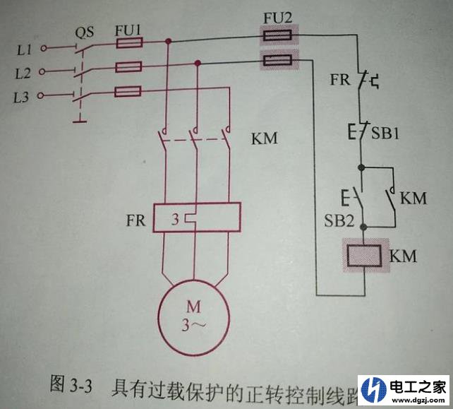 过载保护正转控制线路如何根据图纸接线