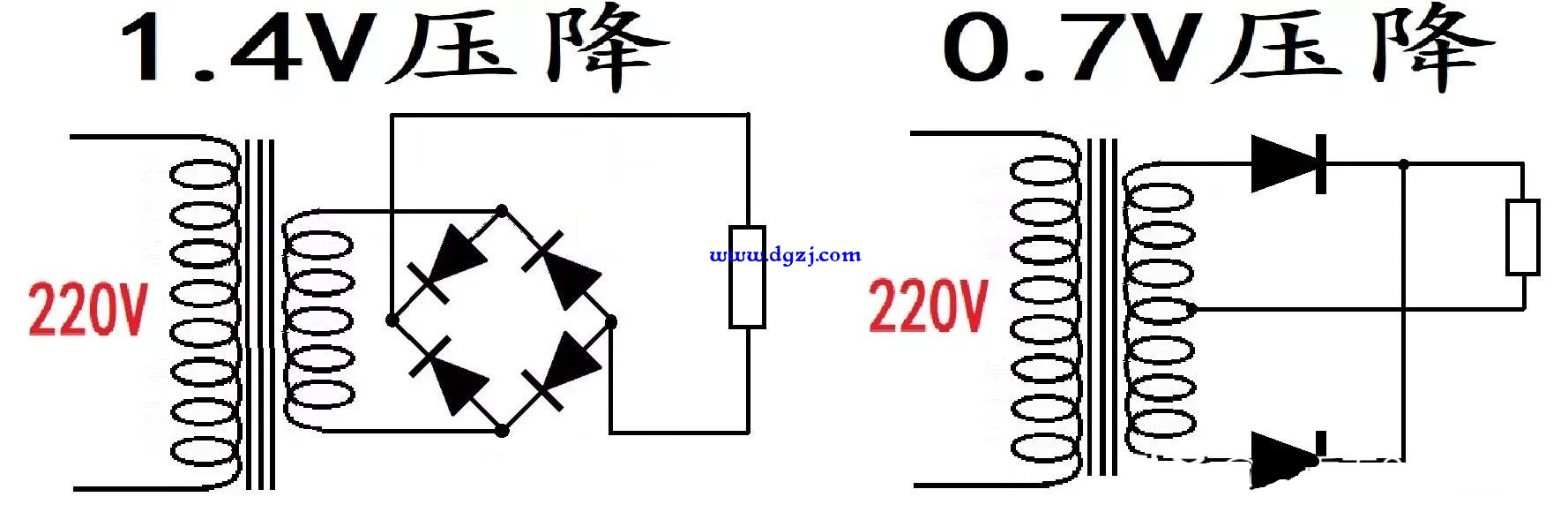 4个二极管和2个二极管整流出的电压有差别吗