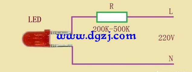 发光二极管接220V电路作指示灯使用